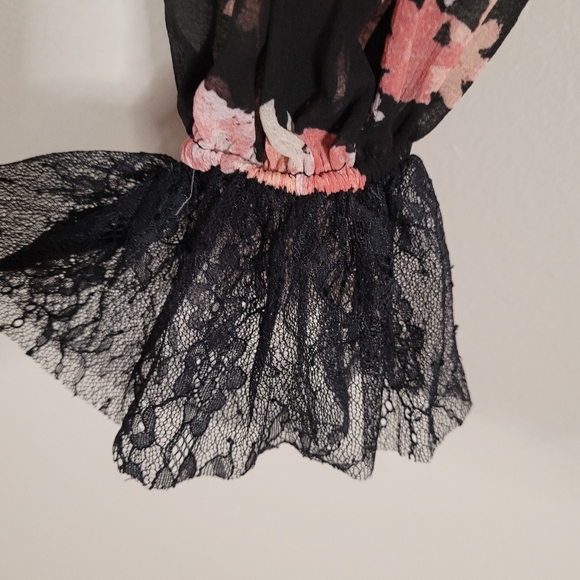 NEW Free People Daphne Blouse Midnight Combo Black Pink Floral Print Crop Top XS - Picture 5 of 16